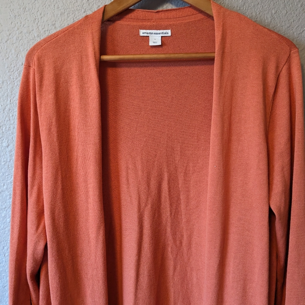 Peach Cardigan Sweater Long Sleeves Open Front W/Pockets Sz. L - Picture 7 of 10